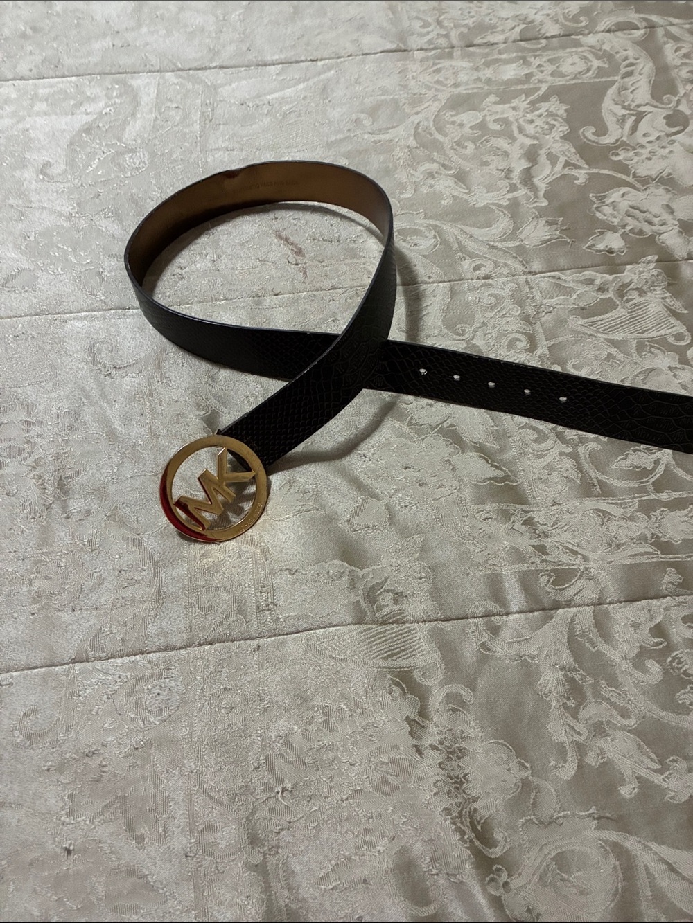 Michael Kors Black Leather Belt with Gold MK Circle Buckle